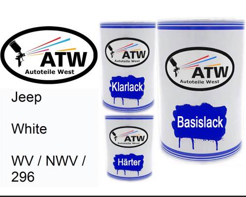 Jeep, White, WV / NWV / 296: 500ml Lackdose + 500ml Klarlack + 250ml Härter - Set, von ATW Autoteile West.